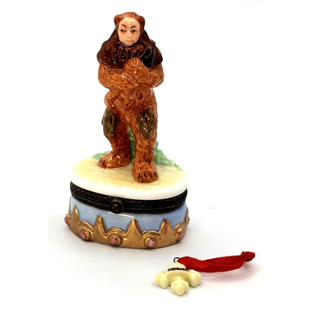 Wizard Of Oz 1998 Cowardly Lion Porcelain Trinket Box By Midwest Of Cannon Falls